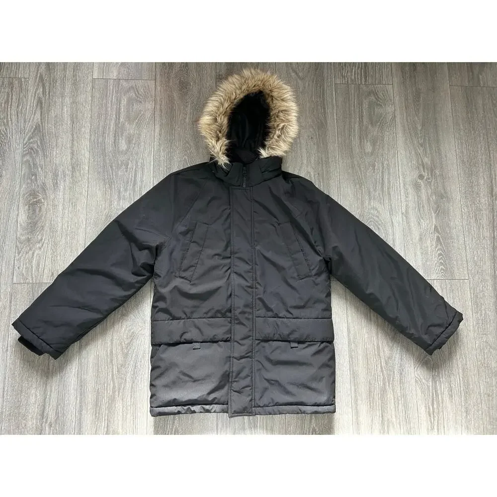 Kid’s Black Water-Repellent Padded Parka Hooded Jacket Size 16 Years